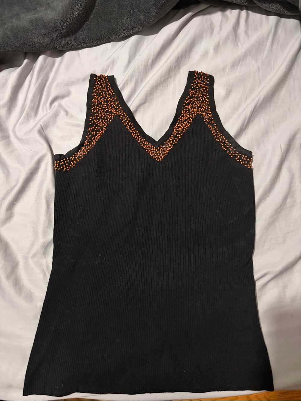 Radzoli Black Ribbed Tank with Orange Bead Accent